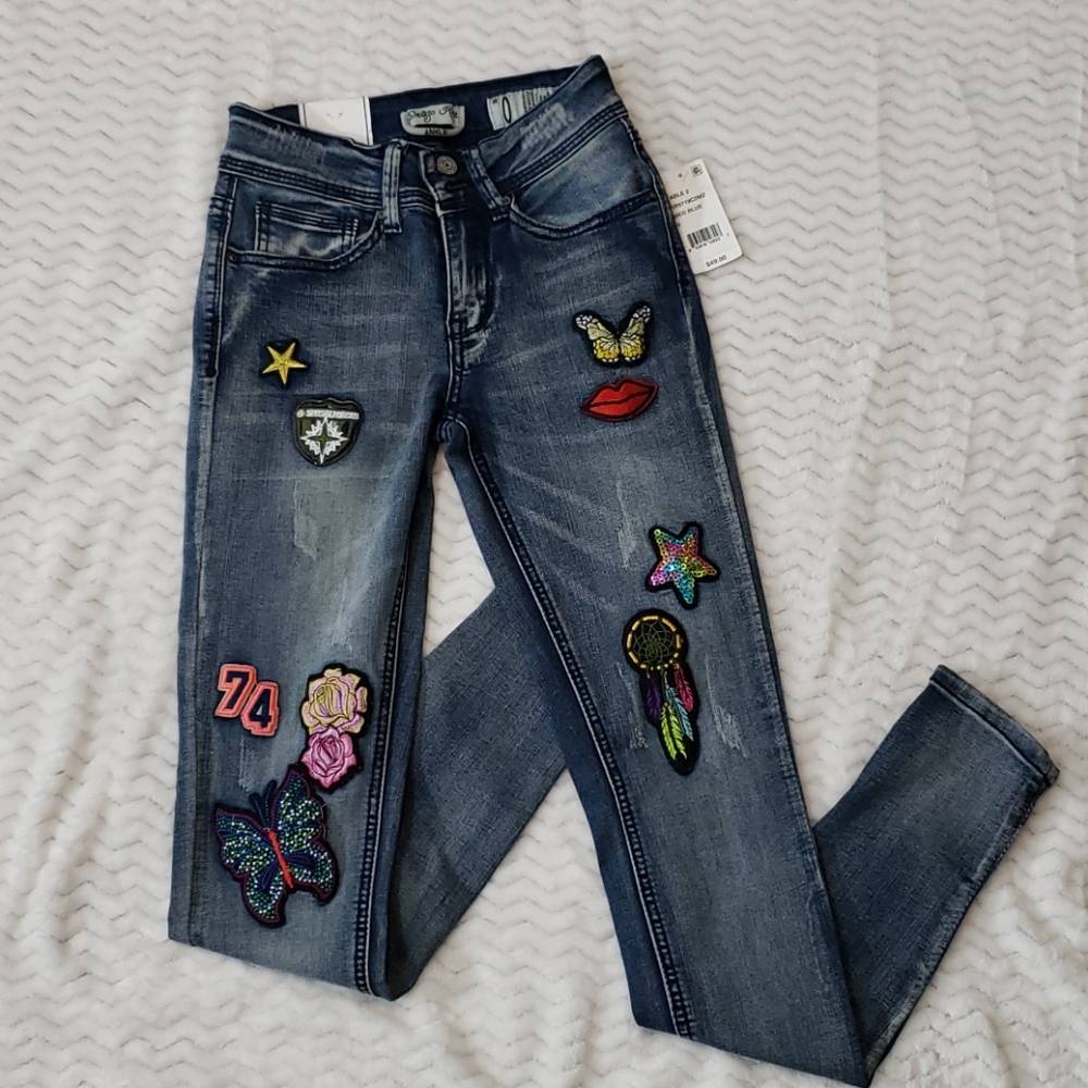 Indigo Rein Midrise Skinny Ankle Patch Jeans Sz 0